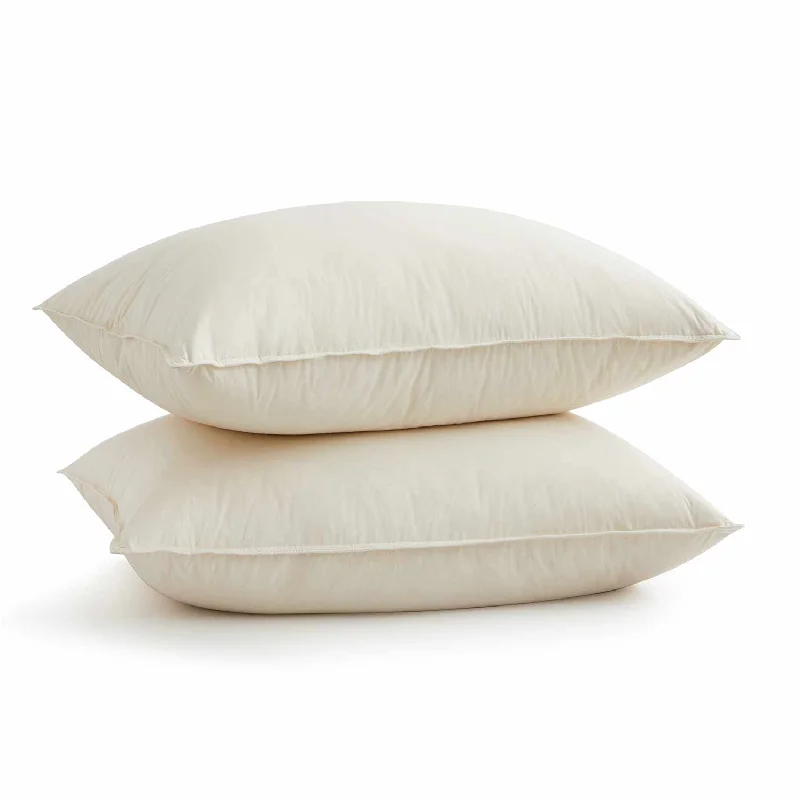 2 Pack Organic Cotton Down Feather Pillows for Back and Side Sleepers, Pillow-in-a-pillow design, 300 TC, 100% Cotton Fabric