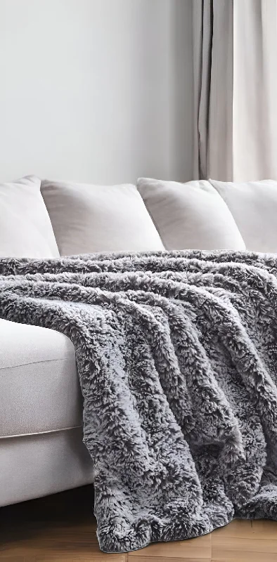 60" X 50" Gray Knitted Polyester Plush Throw Blanket