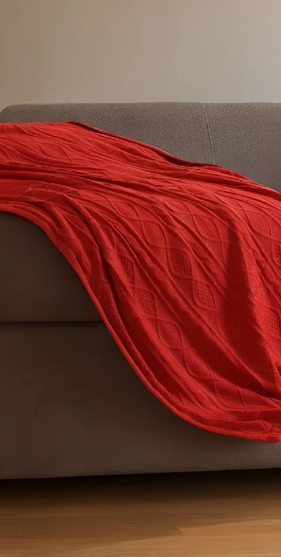 60" X 50" Red Knitted Acrylic Throw Blanket