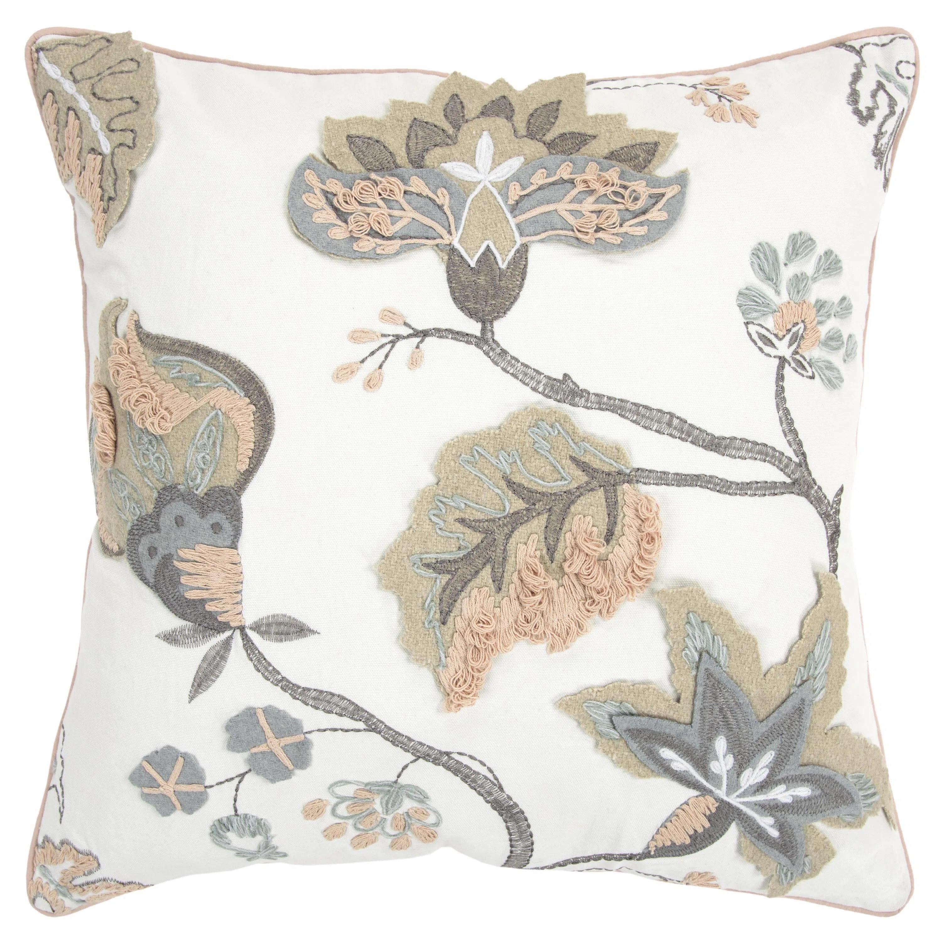 Alleo Embroidered Floral Blush Pillow With Insert