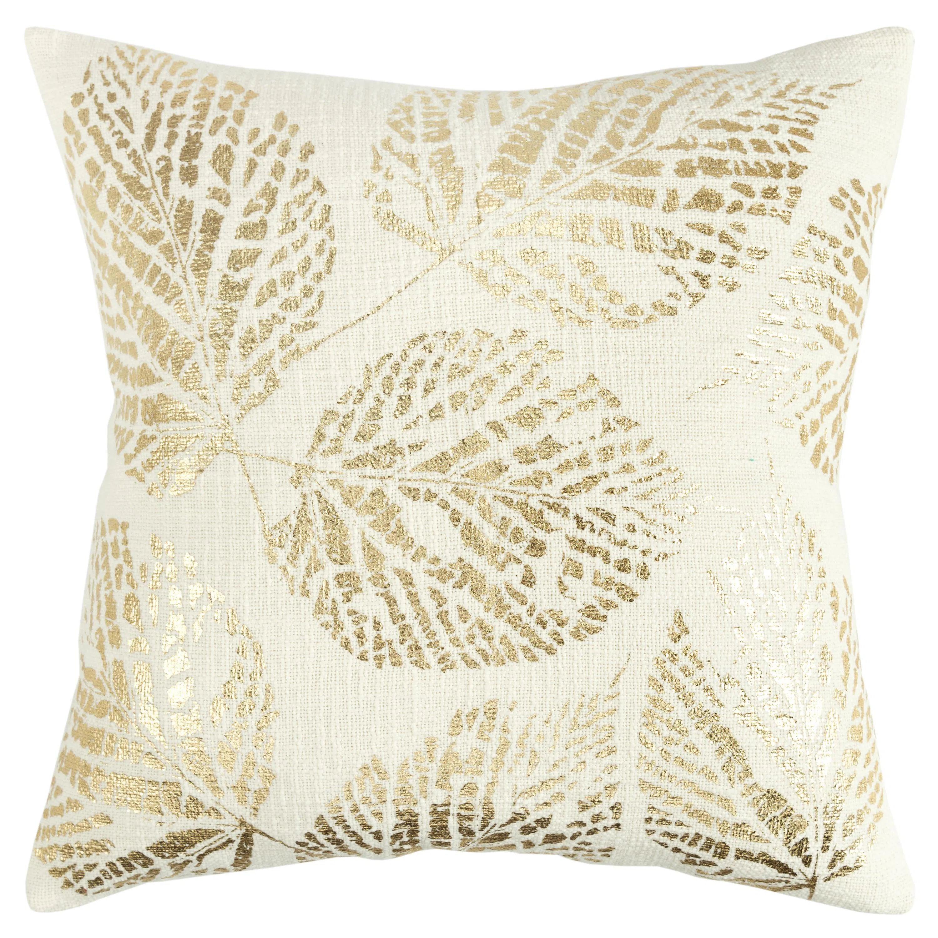 Ally Ivory Gold Throw Pillow With Down Insert