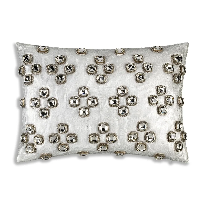 Amelia Bedazzled Crystal Silver Lumbar Pillow