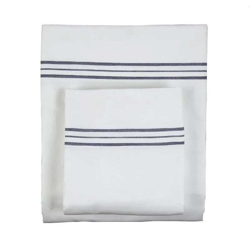 Hem Stripe White & Navy Sheet Sets by Ann Gish