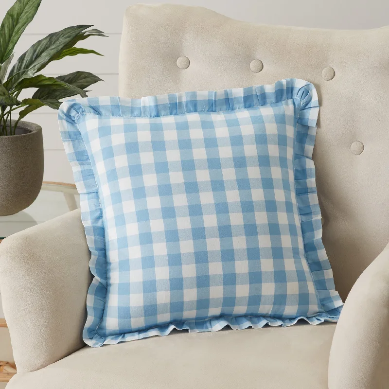 Annie Buffalo Blue Check Ruffled Fabric Pillow 18x18