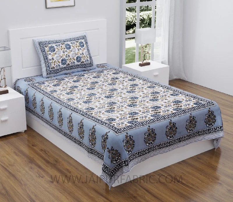 Aqua Grey Floral Carnival Single Bedsheet