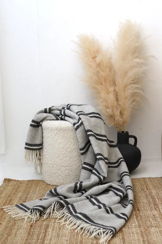 Uxbridge Wool Throw Grey with Anthracite and White Stripes