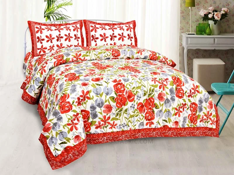 Artistic Bouquette Red Painting Prints Double BedSheet