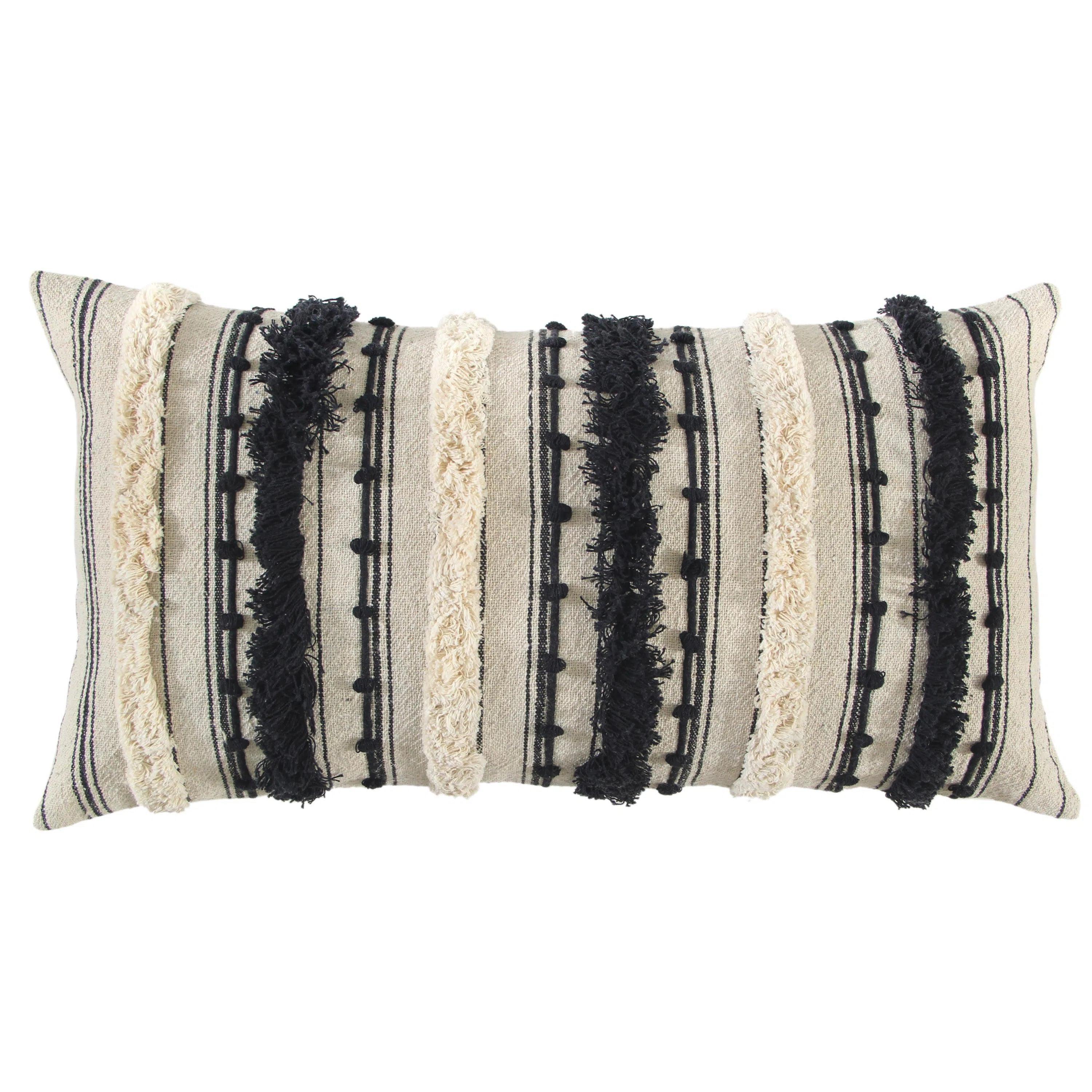 Boho Babe Striped White & Black Lumbar Pillow With Insert