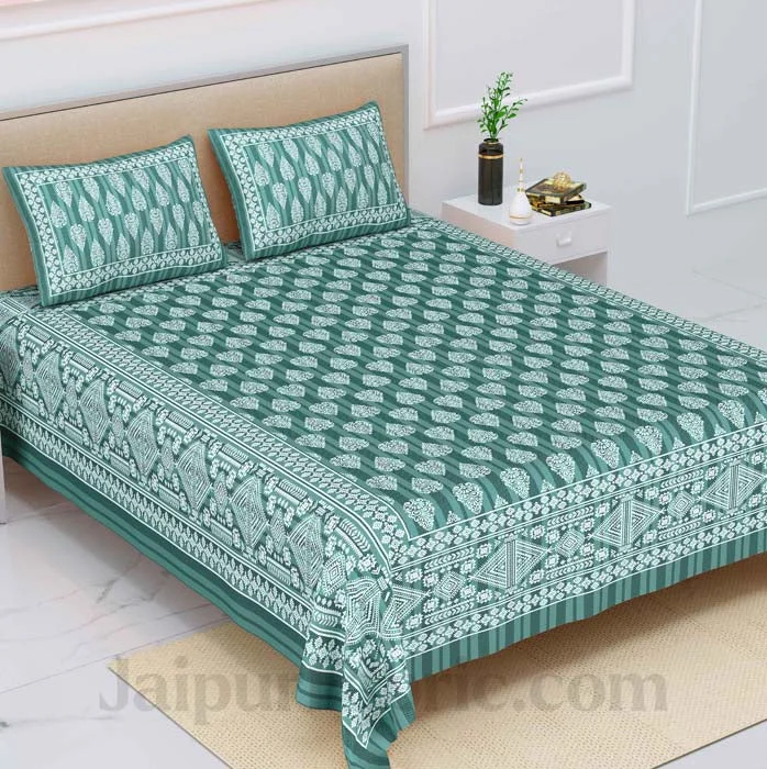 Bauhaus Minimal Edge Teal Green Pure Cotton Double Bedsheet