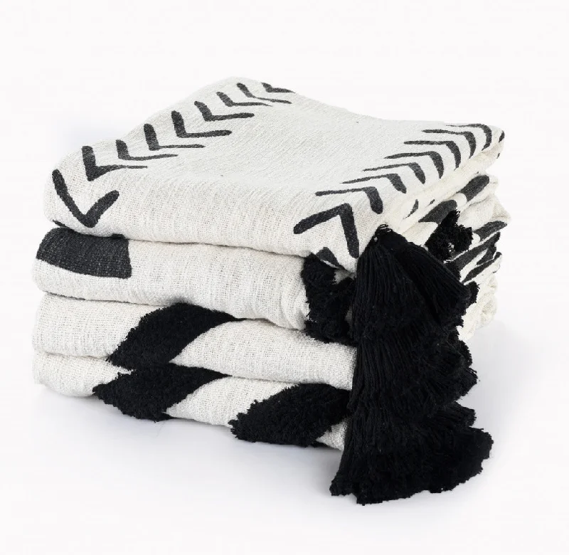 Black and White Woven Cotton Striped Throw Blanket