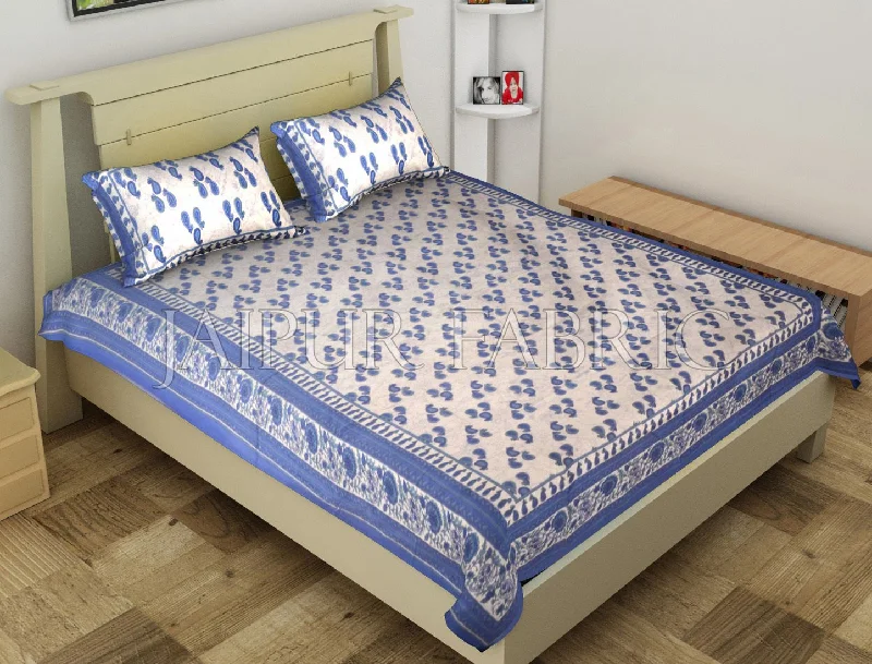 Blue Anthemion Pattern Cotton Single Bed Sheet