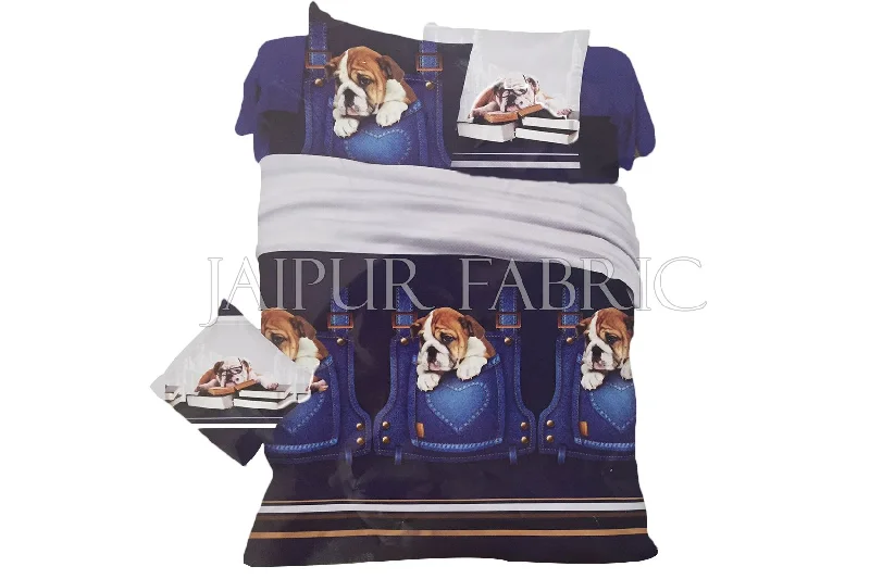 Blue Base Brown Dog Print Single Bed Sheet