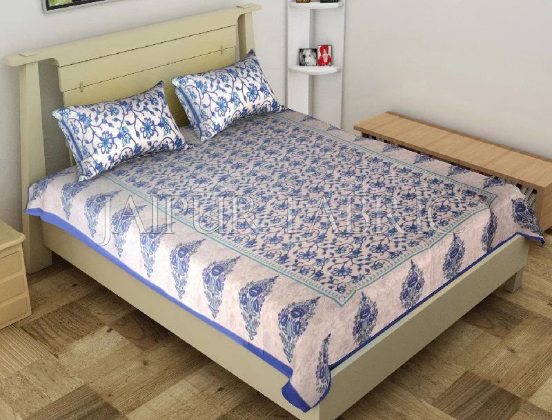 Blue Border Anthemion Pattern Cotton Single Bed Sheet