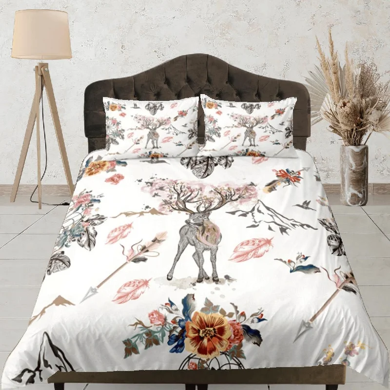 Bohemian Reindeer Duvet Cover Set Cute Bedspread, Boho Dorm Bedding with Pillowcase