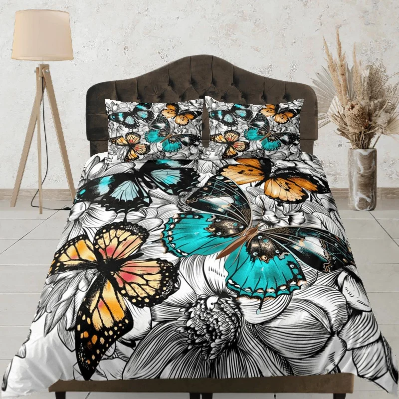 Butterfly Duvet Cover Set Colorful Bedspread, Dorm Bedding & Pillowcase