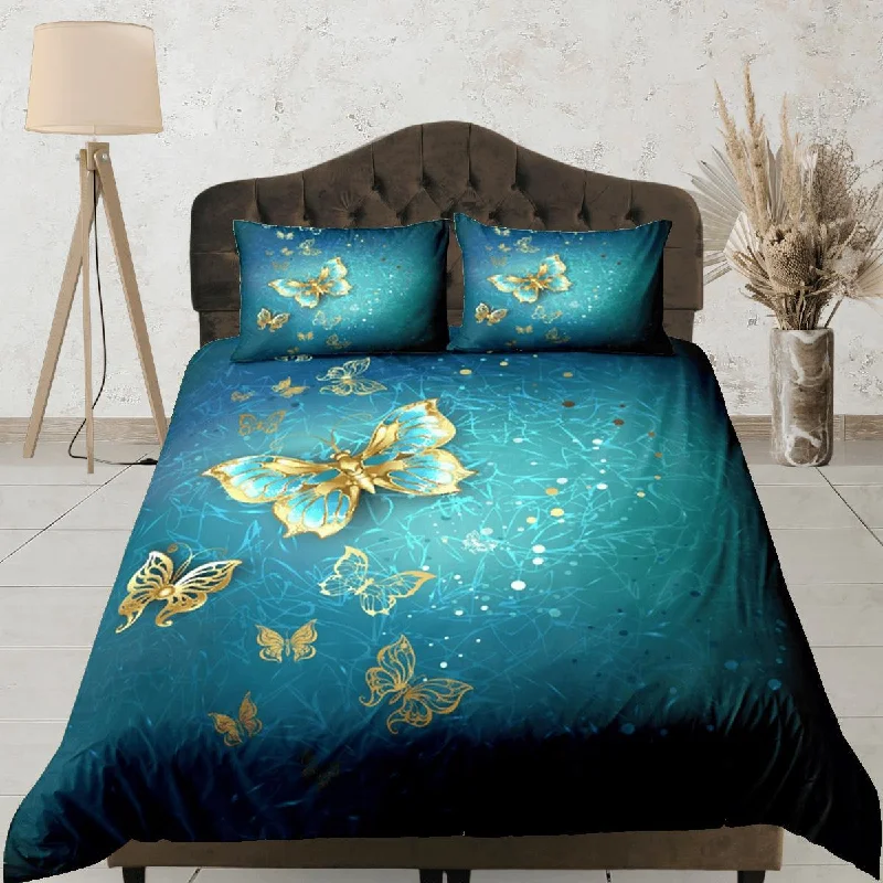 Butterfly Duvet Cover Set Green Bedspread, Dorm Bedding with Pillowcase