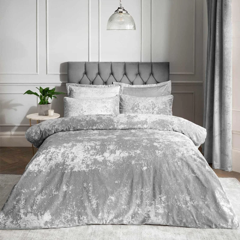 Crushed Velvet Duvet Cover Set Silver