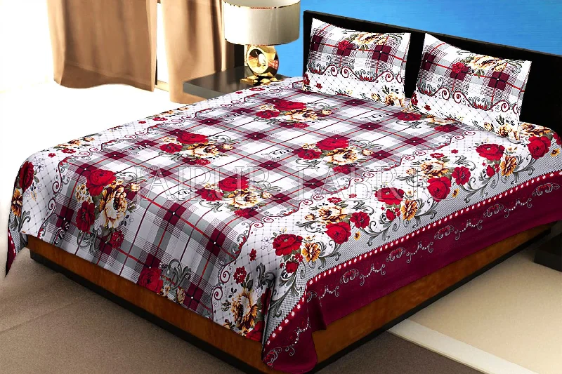 Checkered Base Floral Print Single Bed Sheet