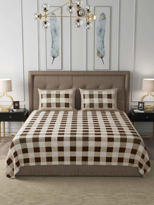 checkered brown cotton king size double bedsheet