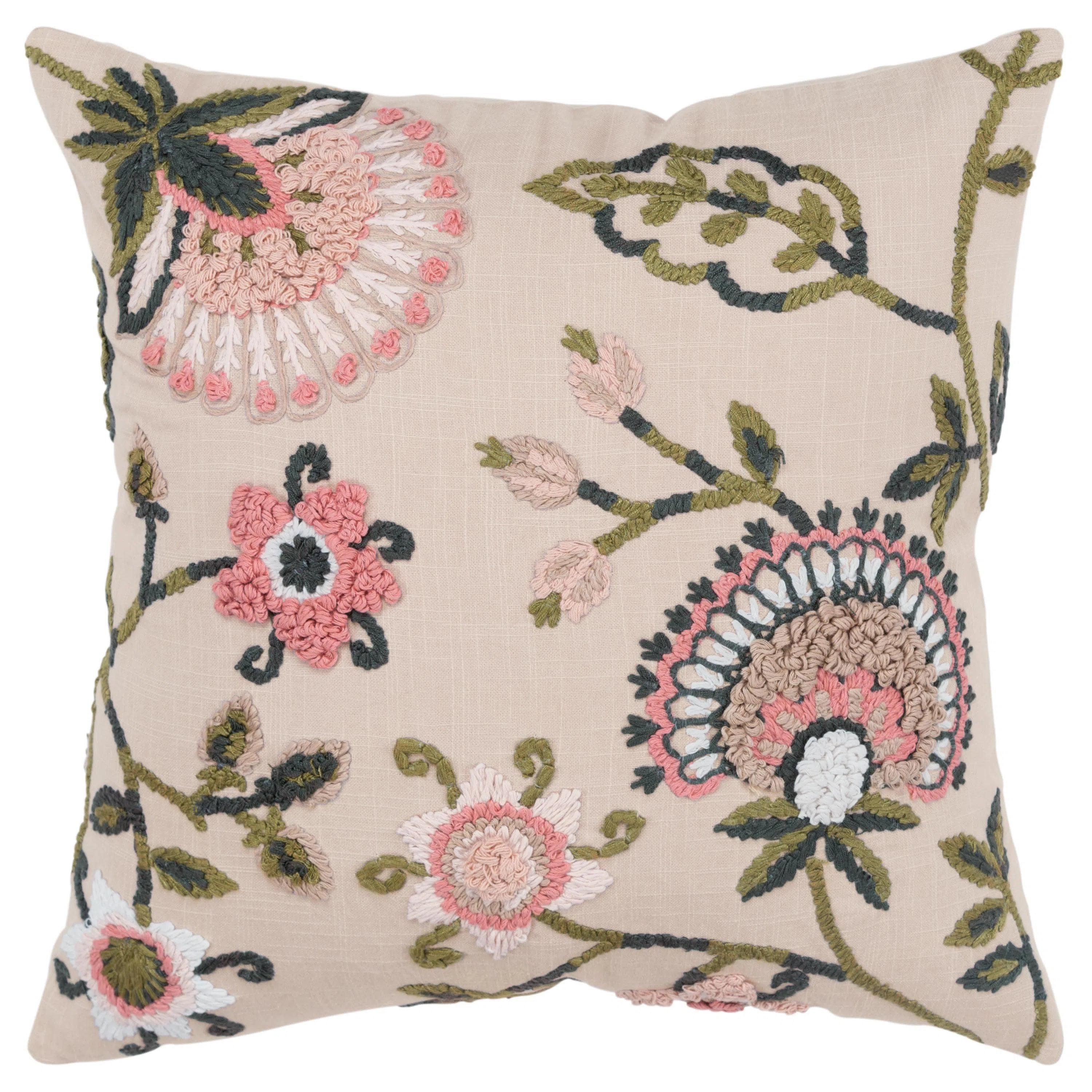 Chic Embroidered Pink Couch Pillow With Insert