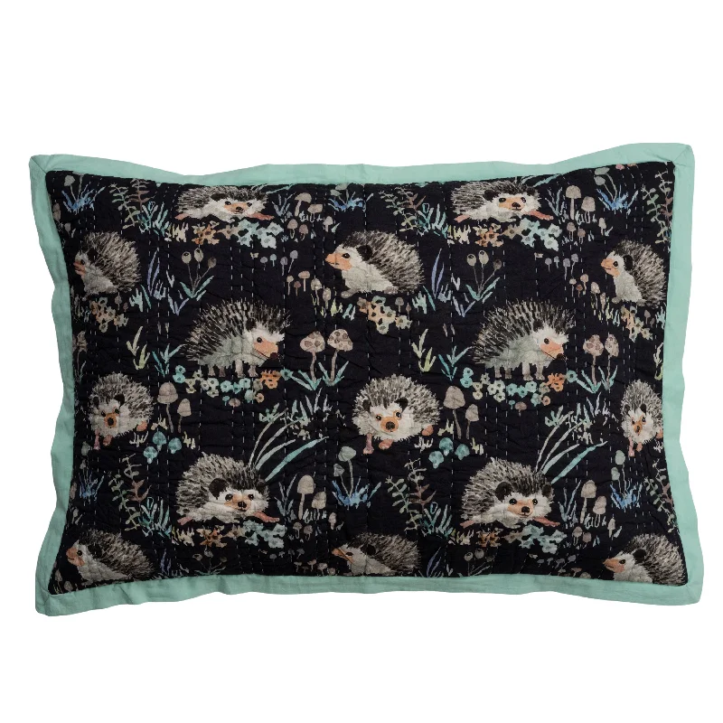 Quilted Sham- Hedgehogs in navy