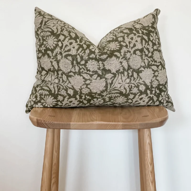 Olive Floral Pillow Lumbar