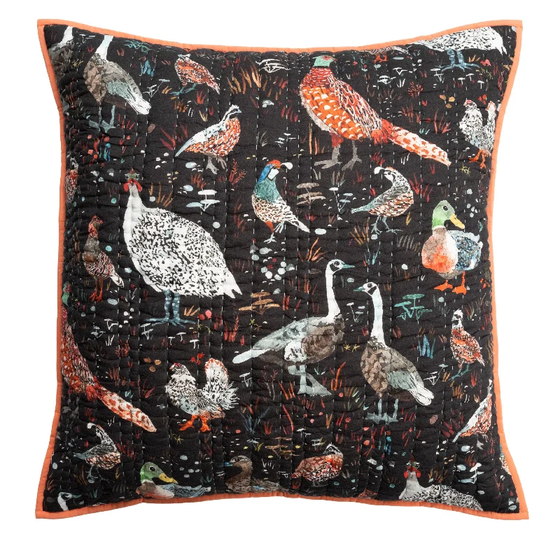 Quilted Euro Sham- Bird Season in coal