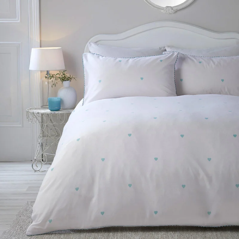 Decorative Heart Duvet Cover Set Duck Egg