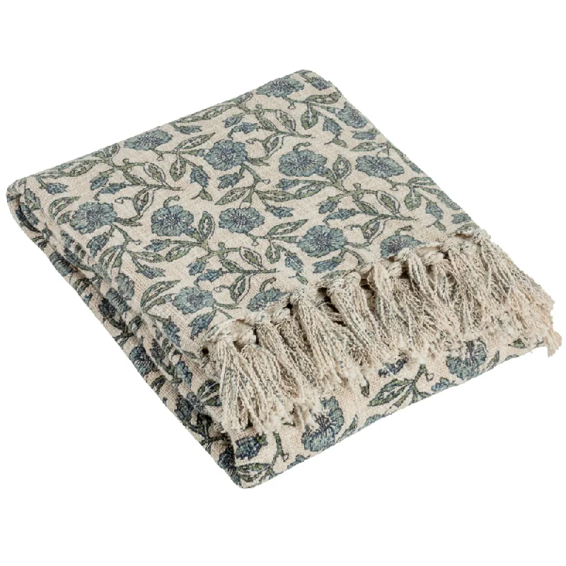 Delphine Printed Cotton Throw Delph Blue