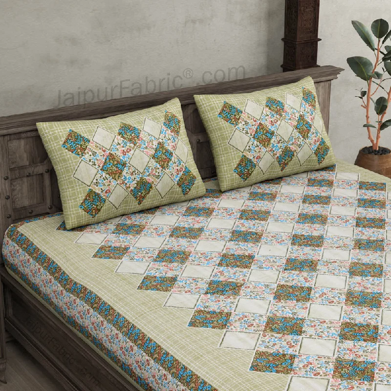 Diamond Art Mustard Pure Cotton Patchwork Print King Size Bedsheet