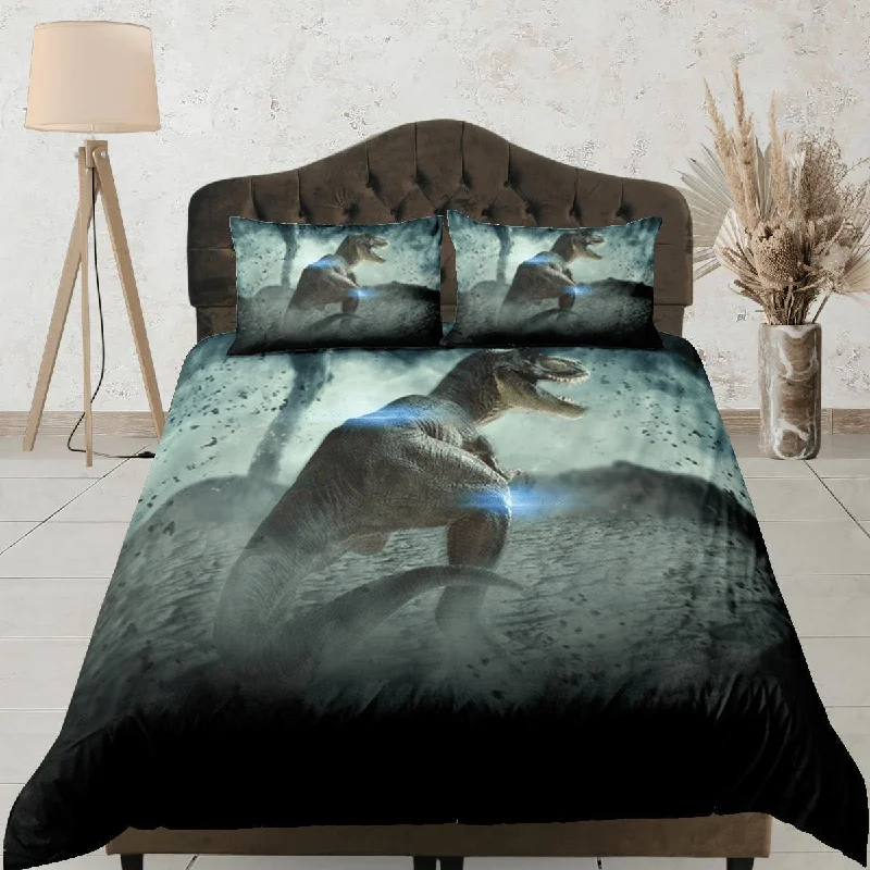 Dinosaur Duvet Cover Set Sci-Fi Bedspread, Animal TRex Dorm Bedding with Pillowcase