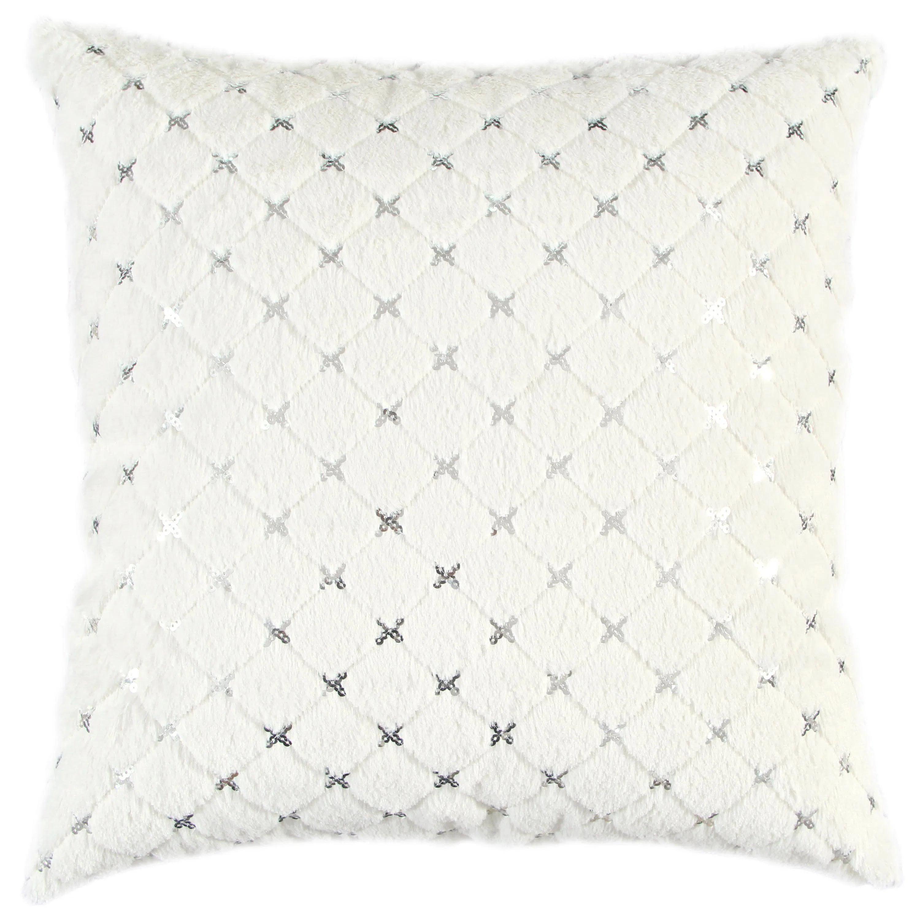 Dior Quilted Diamond White Silver Throw Pillow With Insert