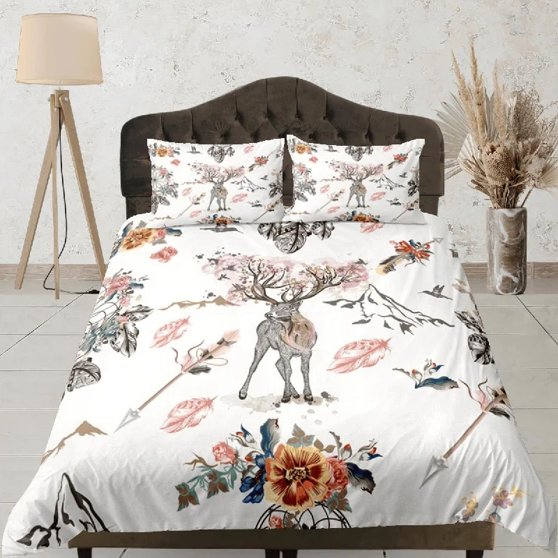 Duvet Cover Set Boho Bedding, Reindeer Dorm Bedding with Pillowcase Single Bedding