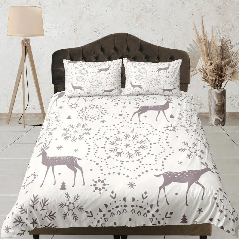 Duvet Cover Set Boho Bedding, Winter Blanket Snowflakes Dorm Bedding & Pillowcase