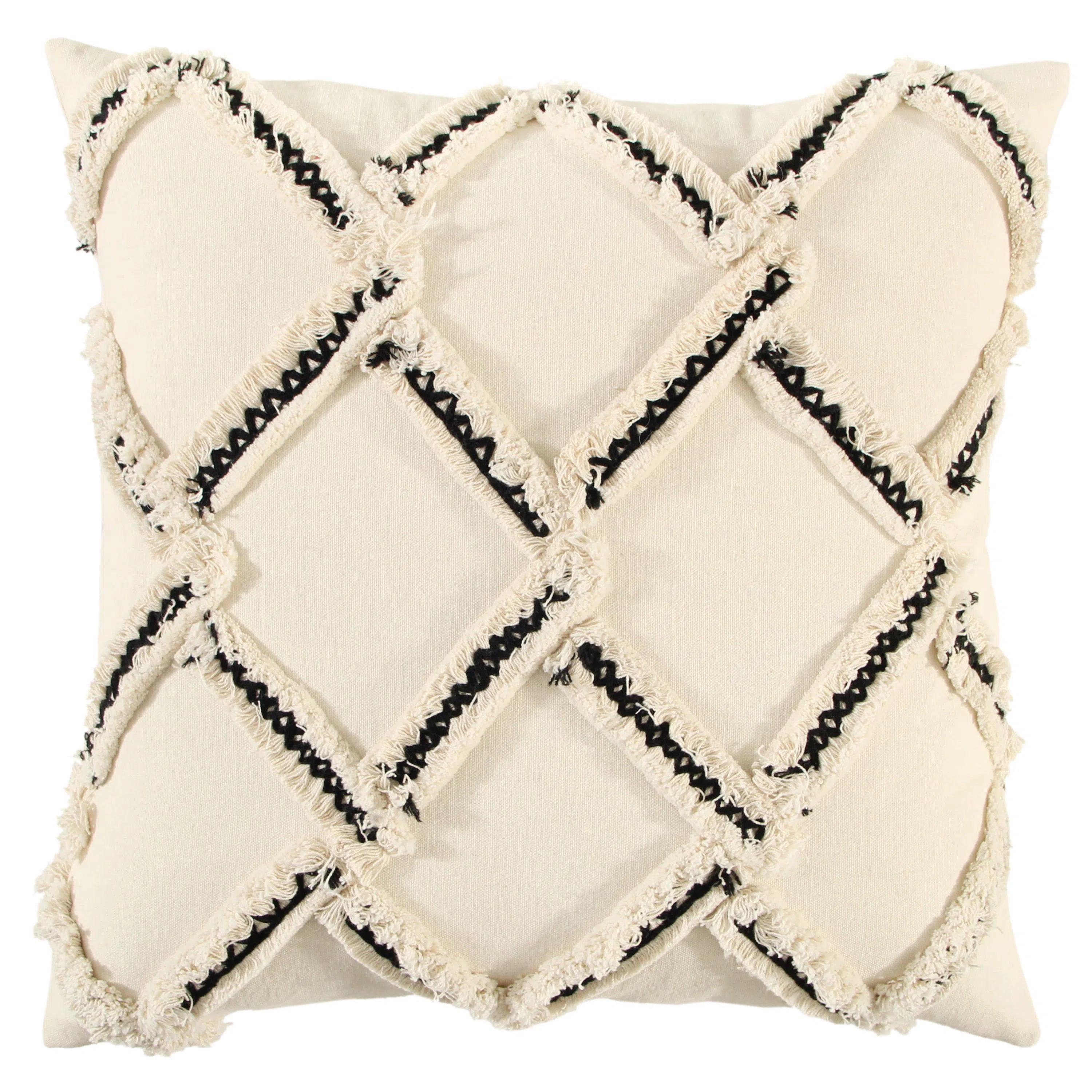 Edie Diamond White & Black Throw Pillow With Down Insert