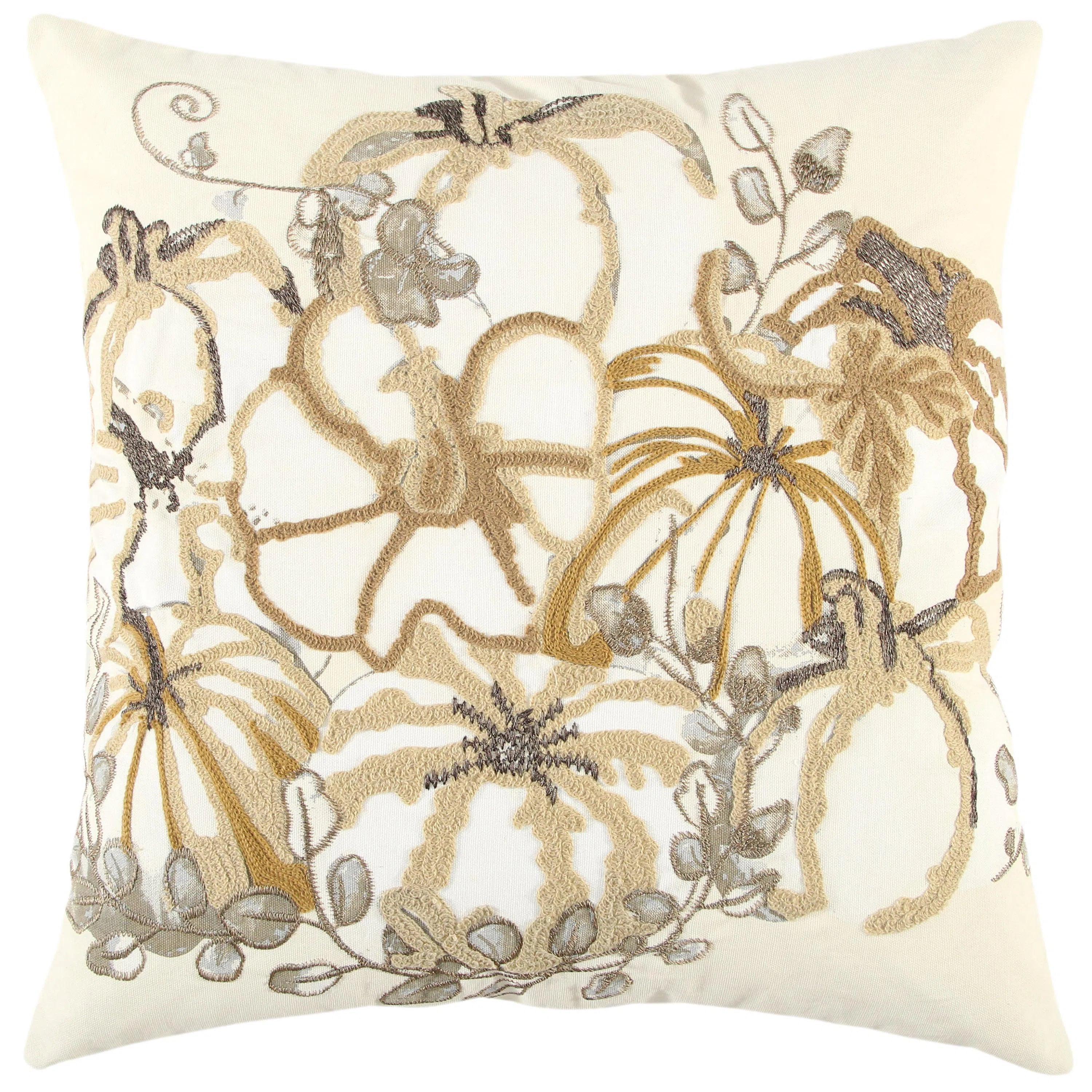 Embroidery Pumpkins Khaki Pillow With Insert