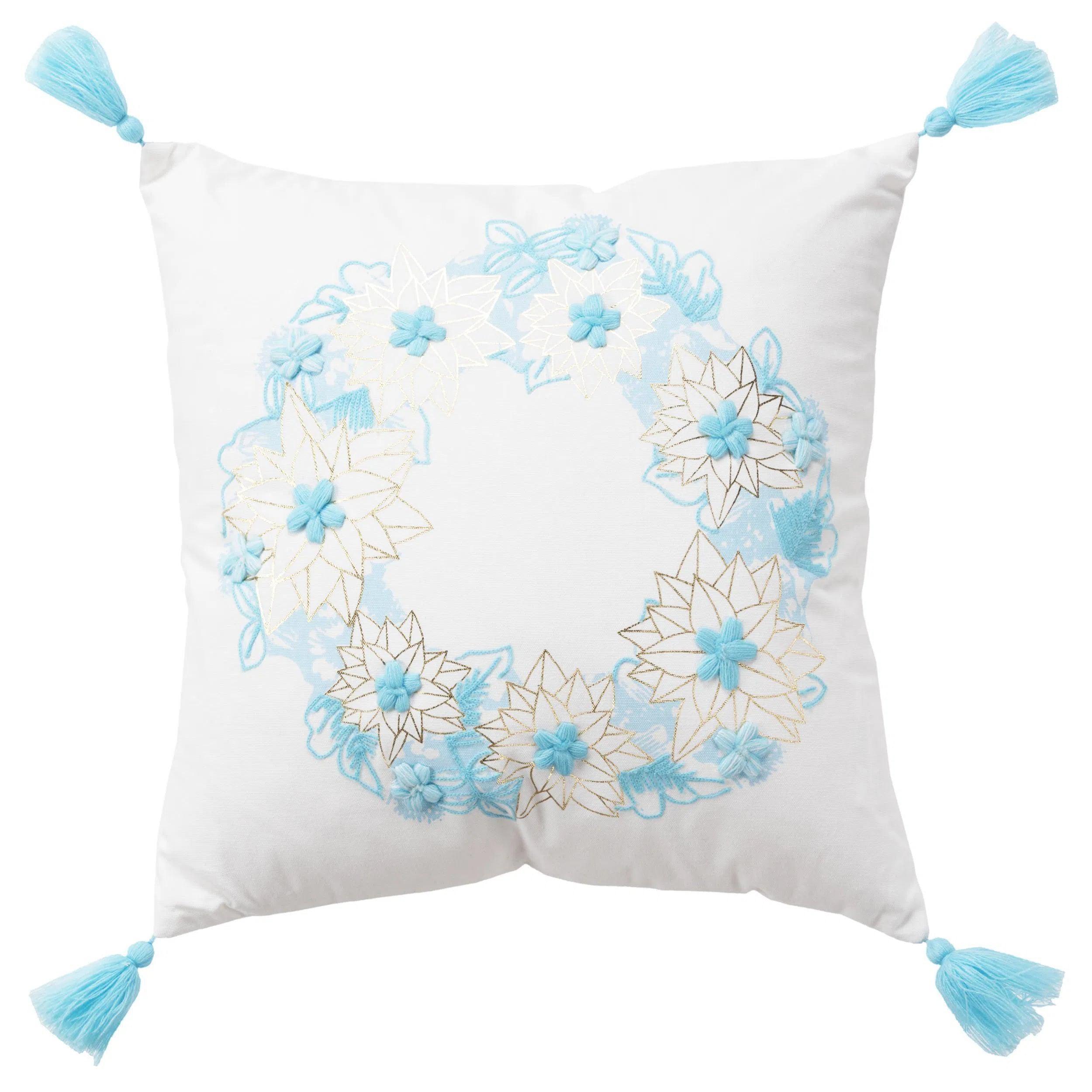 Evie White Aqua Throw Pillow With Down Insert