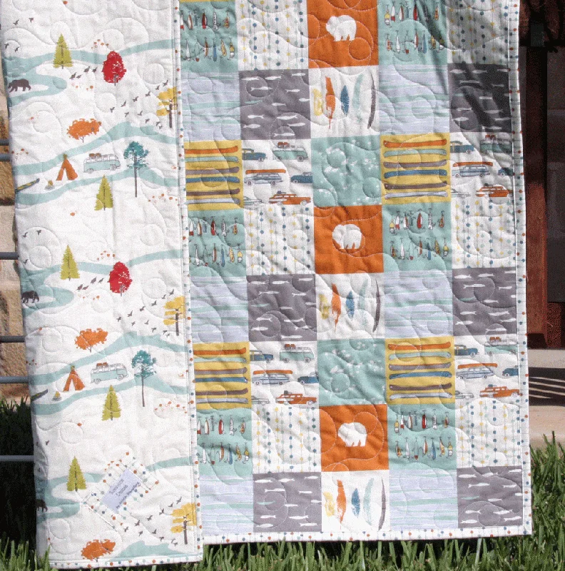 Boy Quilt, Feather River, Organic Rustic Camping, Nursery Bedding