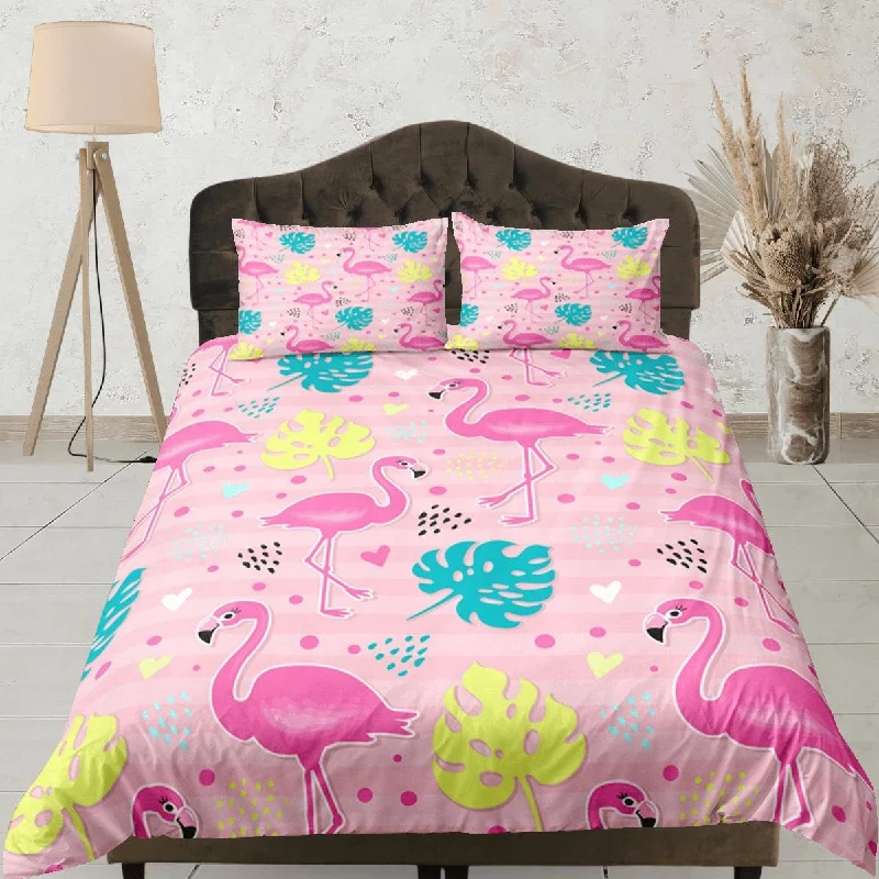 Flamingo Pink Duvet Cover Set Cute Bedspread, Dorm Bedding with Pillowcase