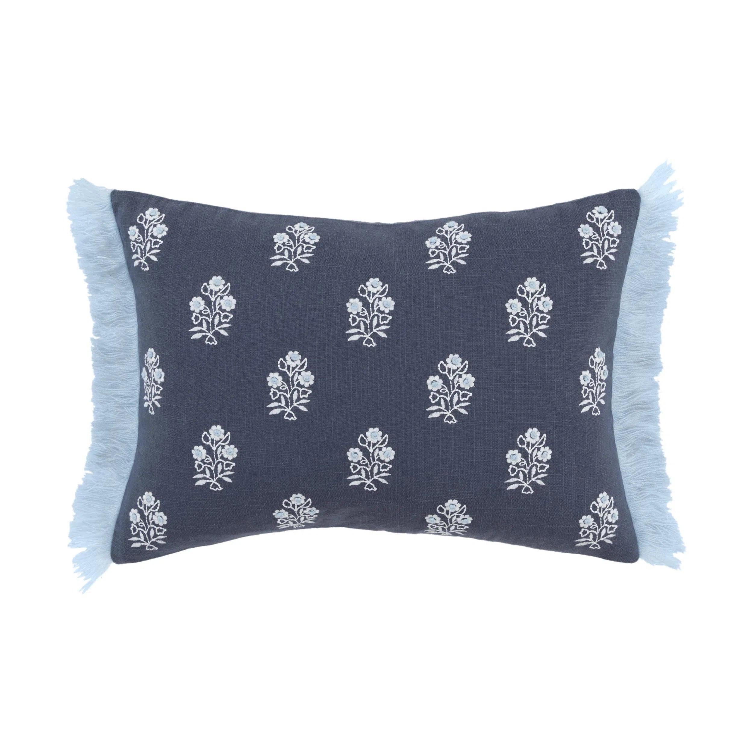 Floral Blue Lumbar Pillow With Insert