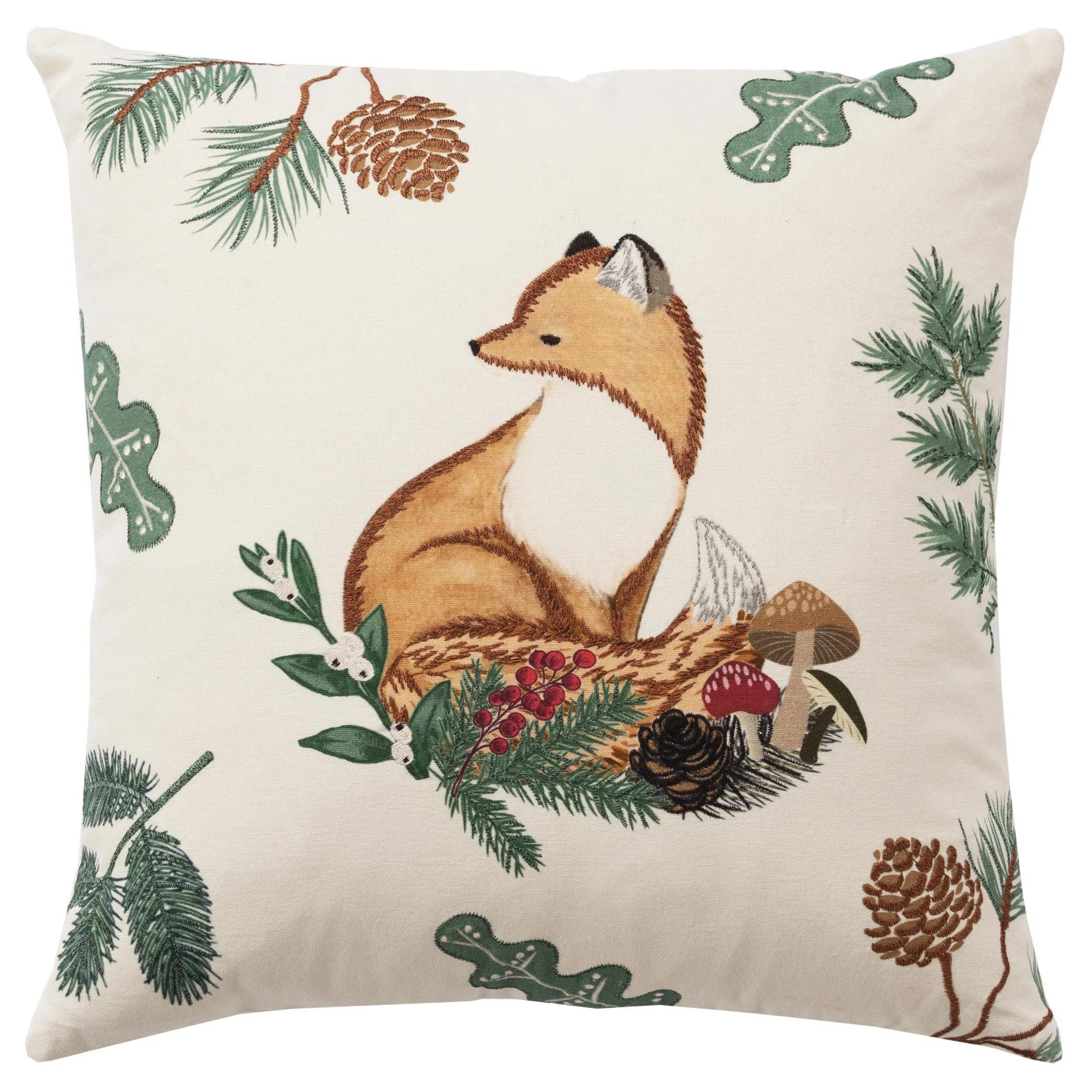 White Christmas Throw Pillow Woodland Fox