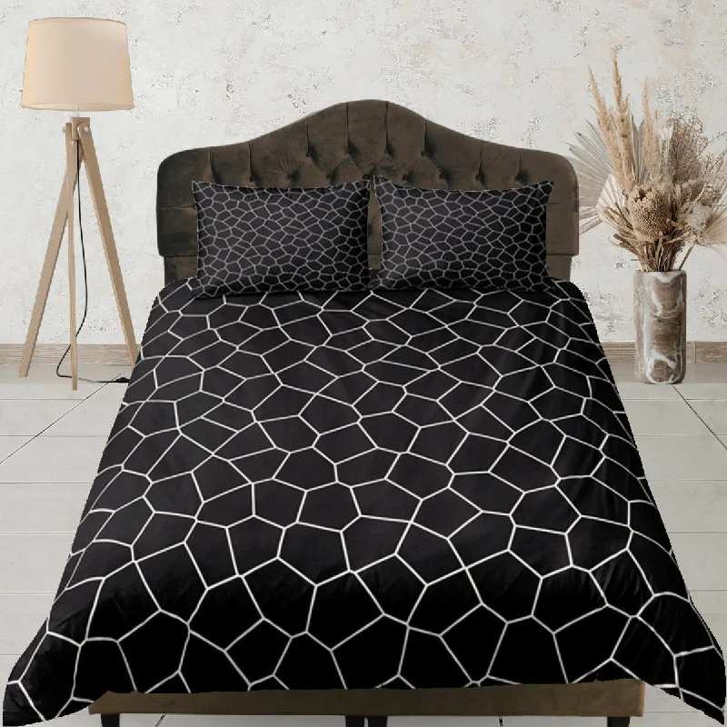 Geometric Polygon Pattern Black Duvet Cover Dorm Bedding Set Full Abstract Design Bedspread