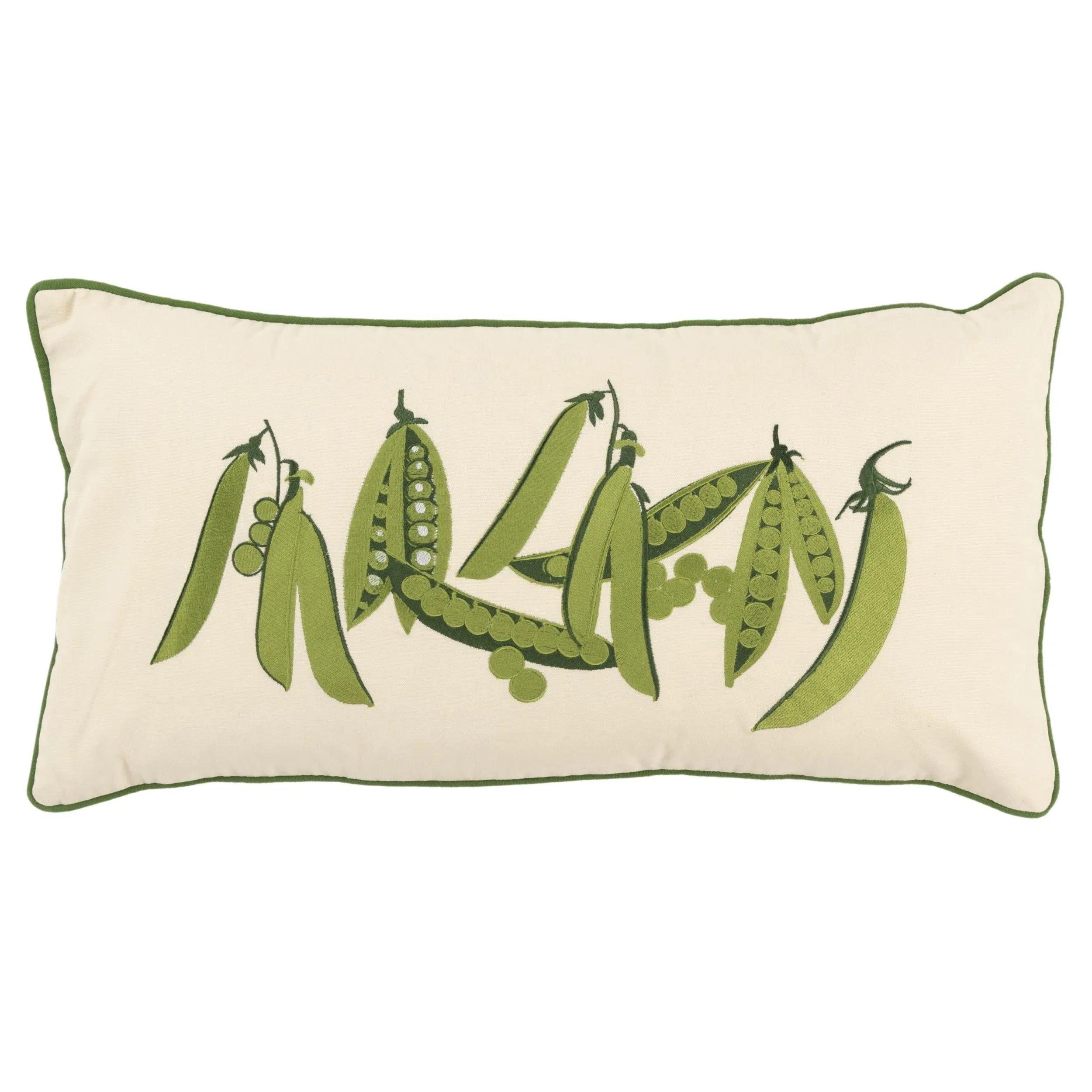 Yara Green Peas Farmhouse Lumbar Pillow Cover With Insert