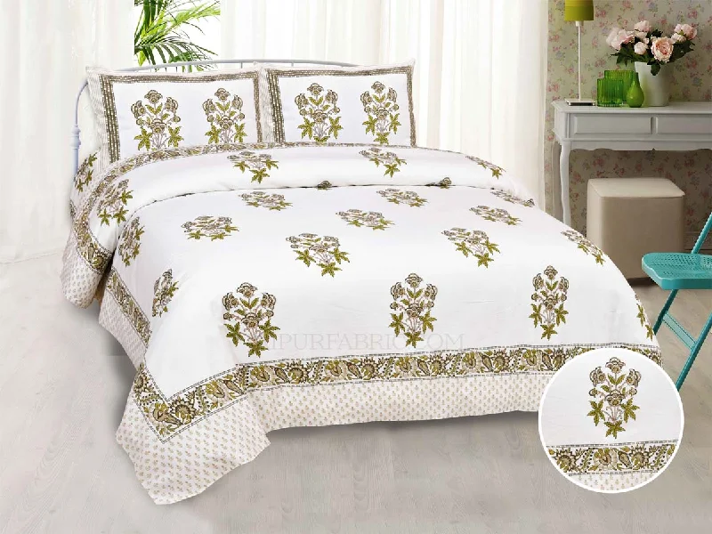 Green Rajasthan Royal Super Fine Cotton Block Print King Size Bedsheet