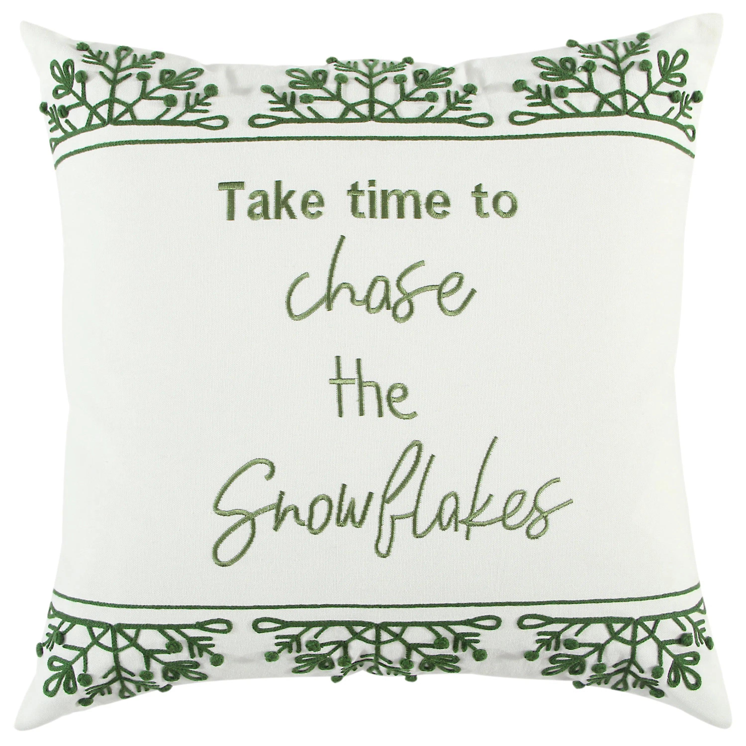 White Christmas Snowflakes Green Pillow With Down Insert