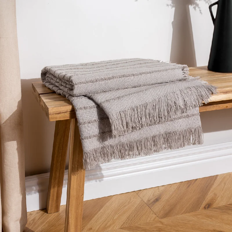 Hazie Woven Fringed Throw Griege