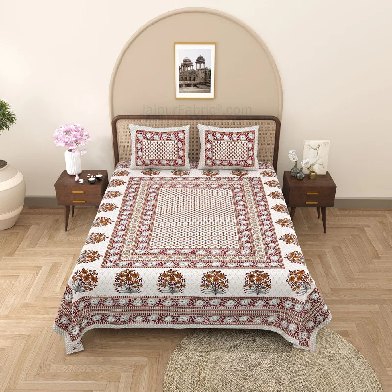 Heritage Hues Pinkish Block Print Pure Cotton Double Bedsheet