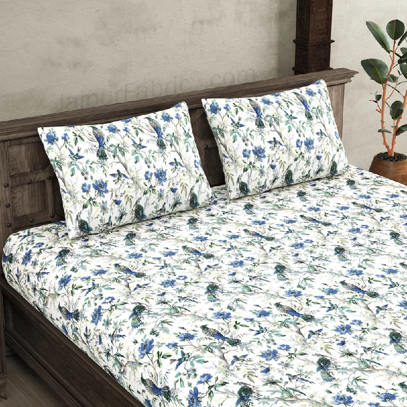 JaipurFabric® anokhi print blue bird king size bedsheet