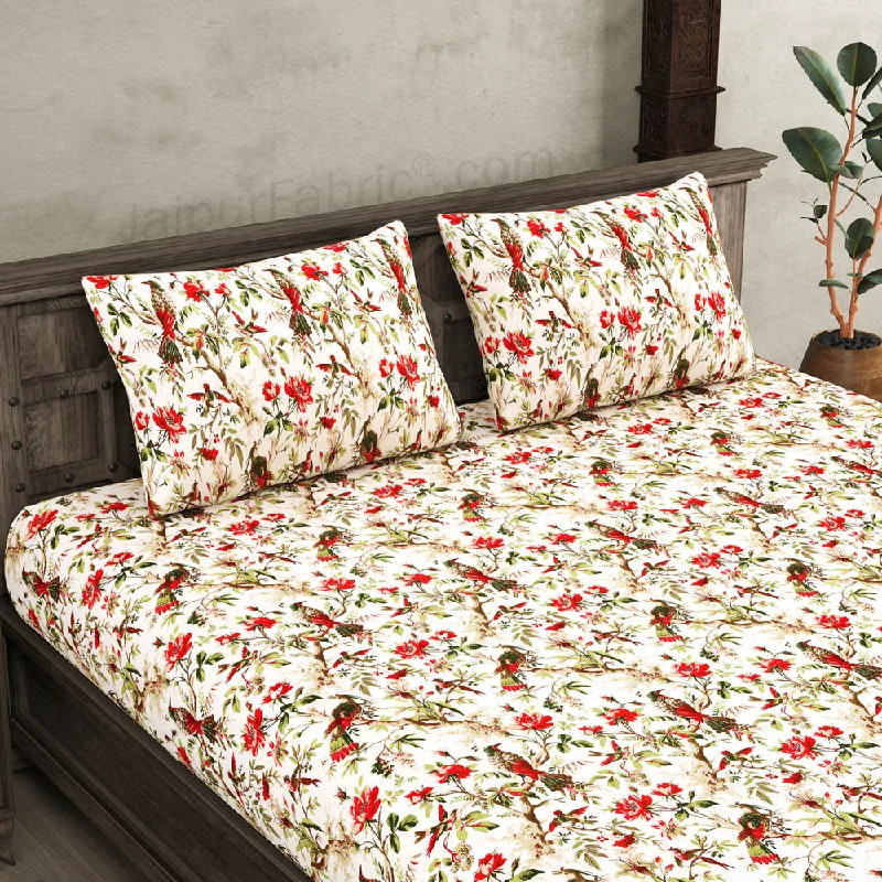 JaipurFabric® anokhi print peach bird king size bedsheet