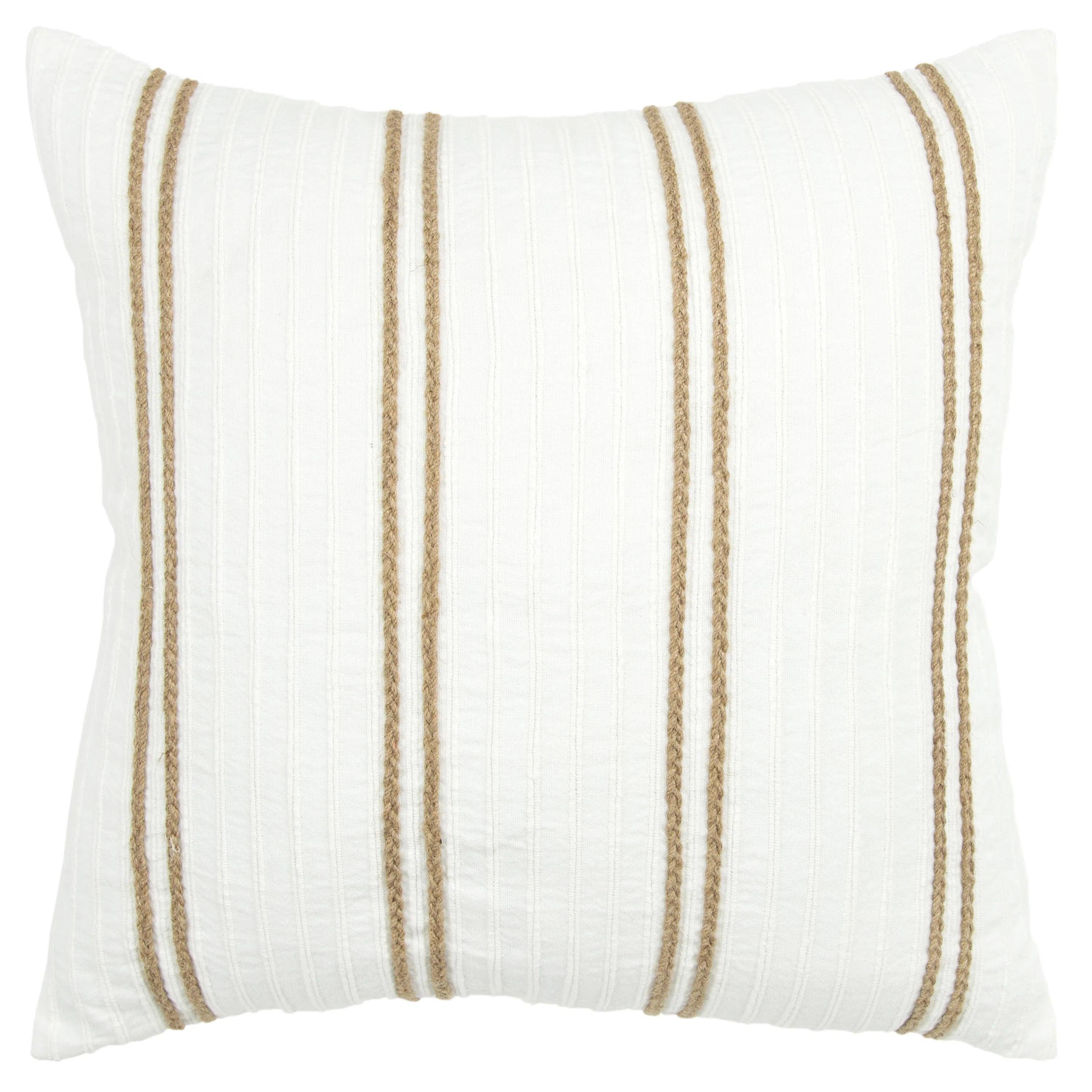 Jute White Throw Pillow With Down Insert